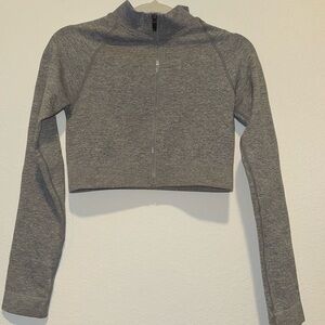Cropped Full Zip Workout Top- Grey